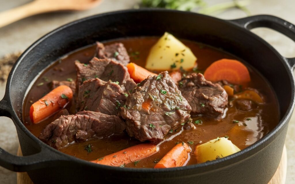 What gives beef stew depth of flavor?