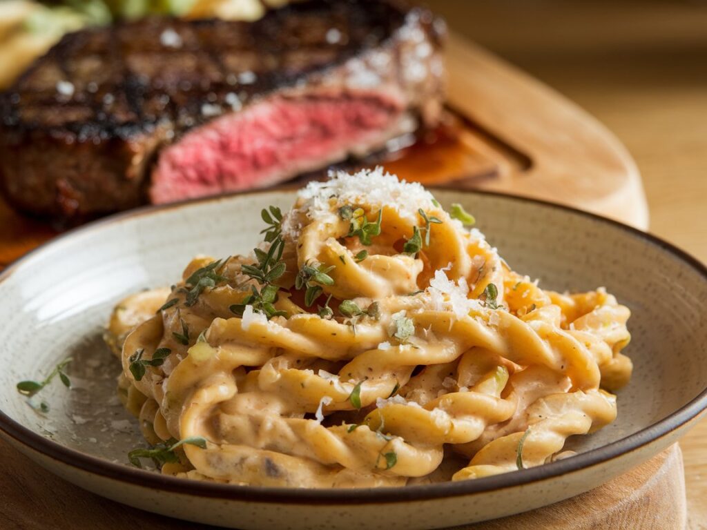 What type of pasta goes with steak?